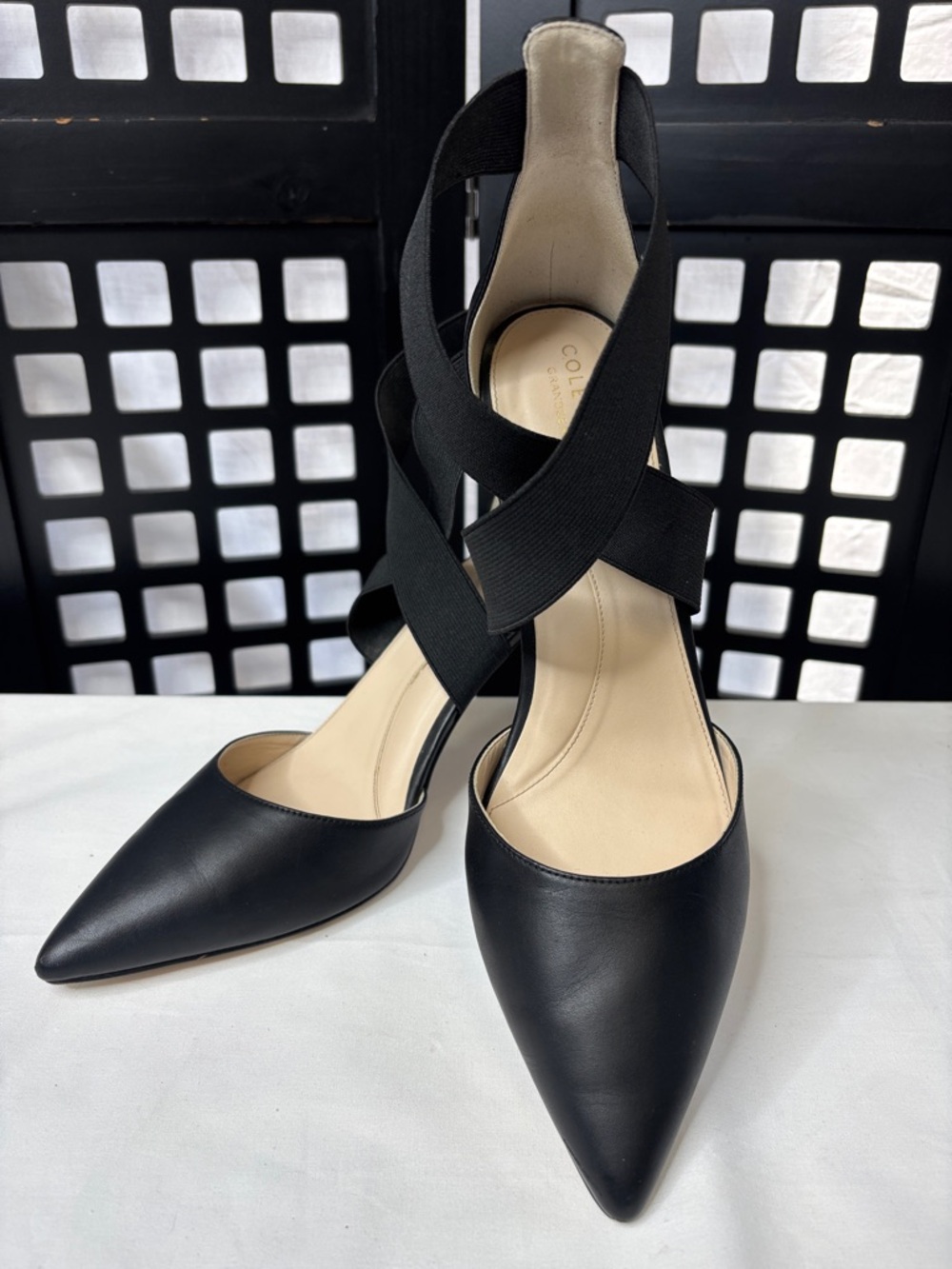 🖤 Cole Haan Cross Strap Heels Women's 9.5B Black Leather Pointed Toe Dress 🖤